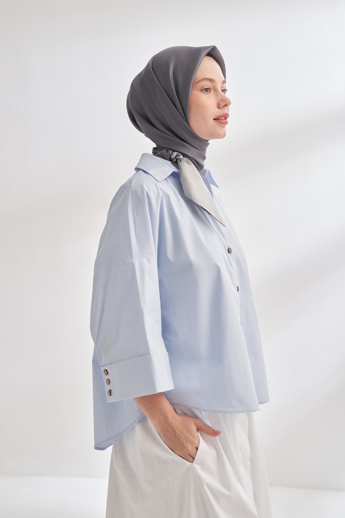 PREMIUM ÇİFT TARAFLI TWILL İPEK EŞARP - GÜMÜŞ - KOYU FÜME