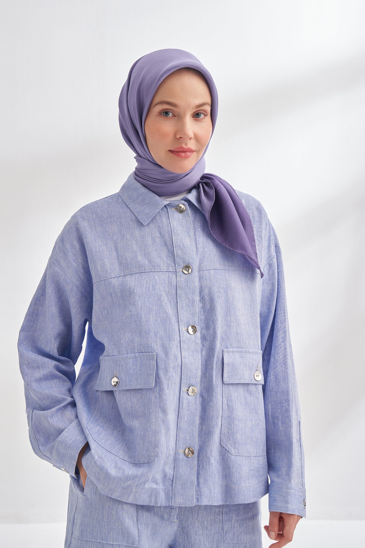 PREMIUM ÇİFT TARAFLI TWILL İPEK EŞARP - LEYLAK - MÜRDÜM