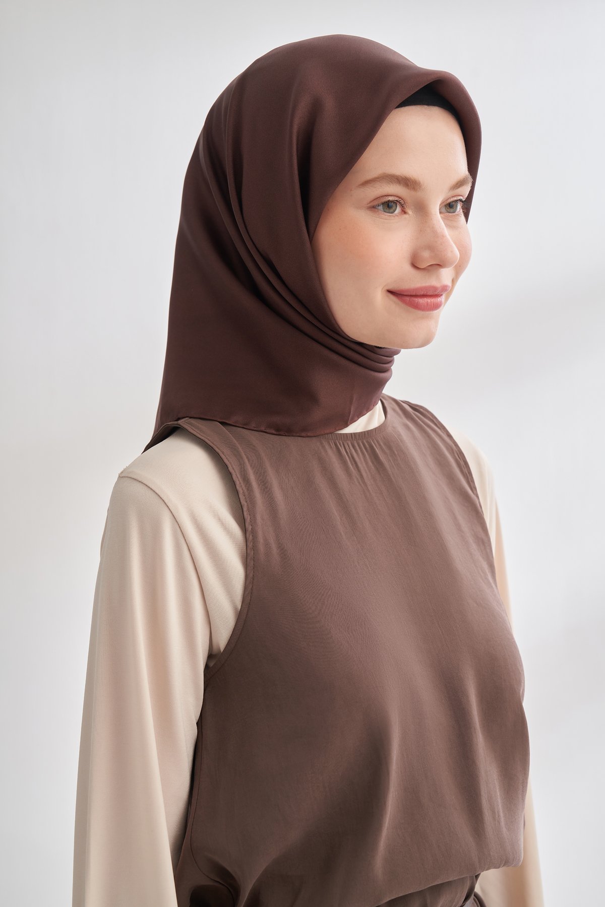 PREMIUM ÇİFT TARAFLI TWILL İPEK EŞARP -  ACI KAHVE - KOYU VİZON