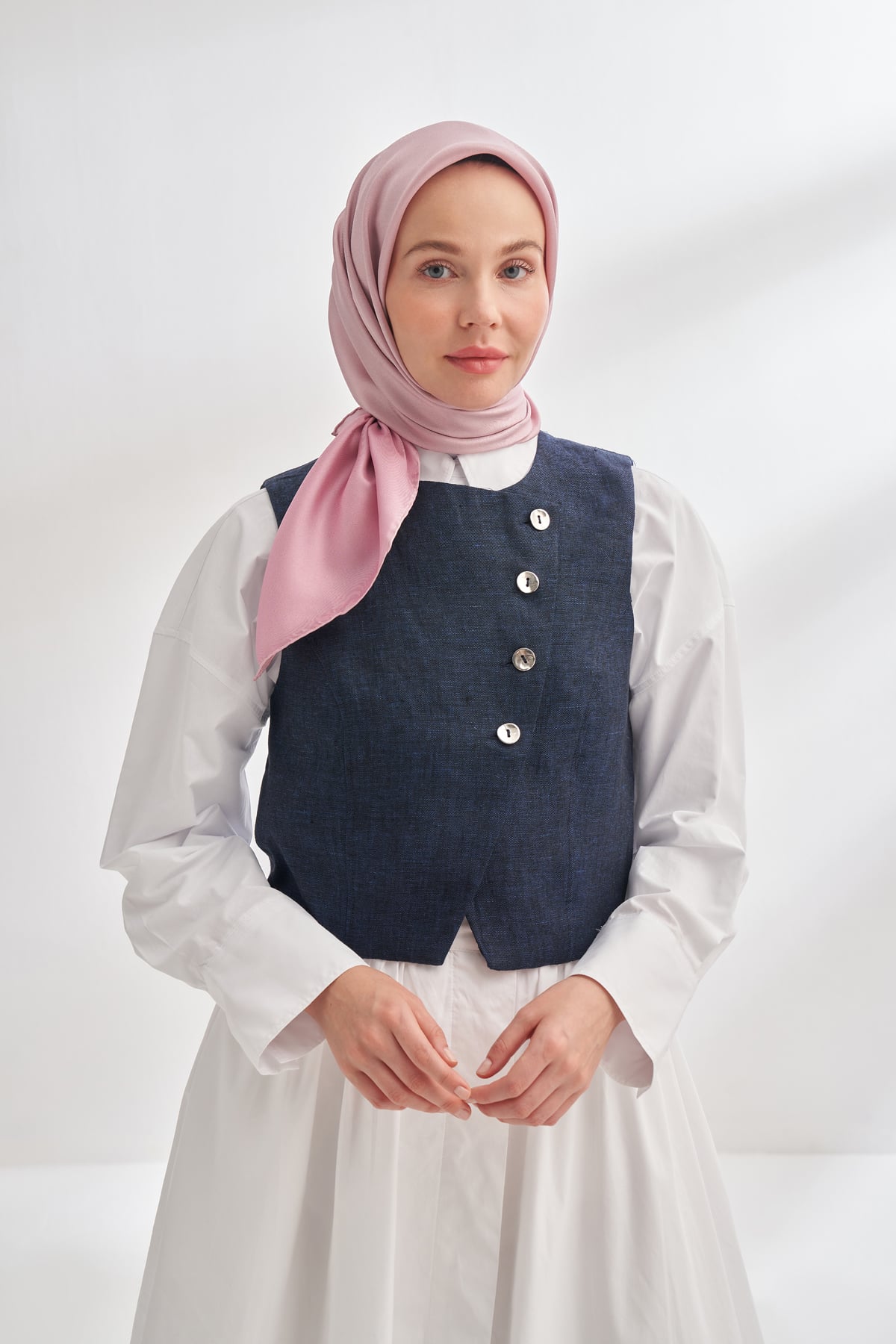 PREMIUM ÇİFT TARAFLI TWILL İPEK EŞARP - PUDRA - GÜLKURUSU