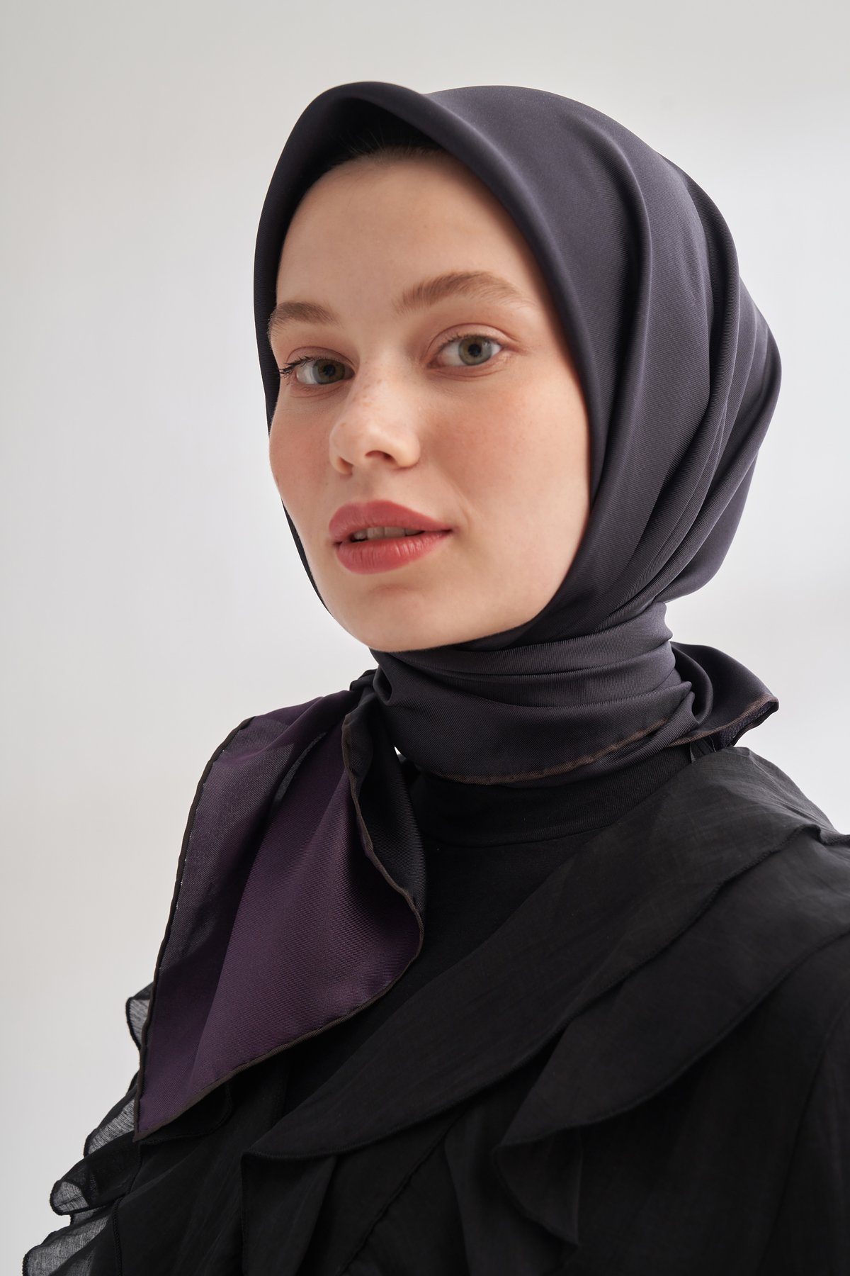 PREMIUM ÇİFT TARAFLI TWILL İPEK EŞARP - SİYAH - MÜRDÜM