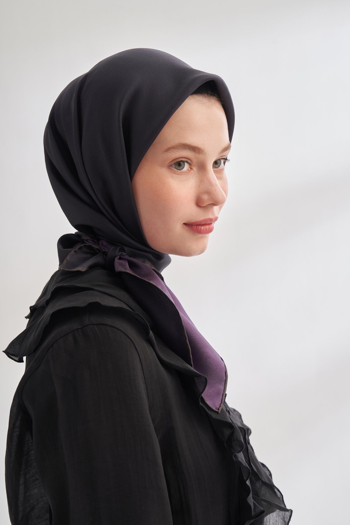 PREMIUM ÇİFT TARAFLI TWILL İPEK EŞARP - SİYAH - MÜRDÜM