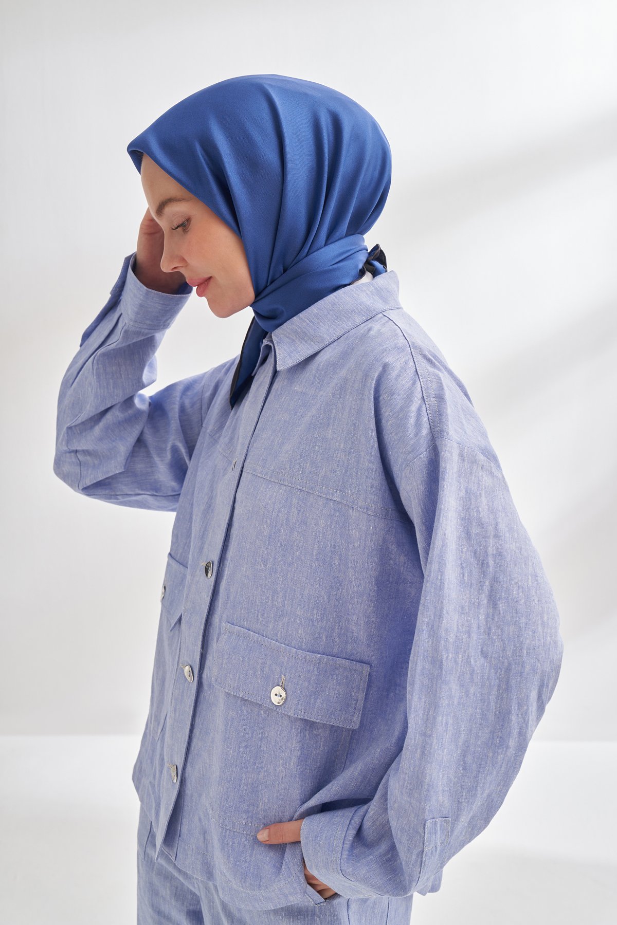 PREMIUM ÇİFT TARAFLI TWILL İPEK EŞARP - SİYAH - SAKS