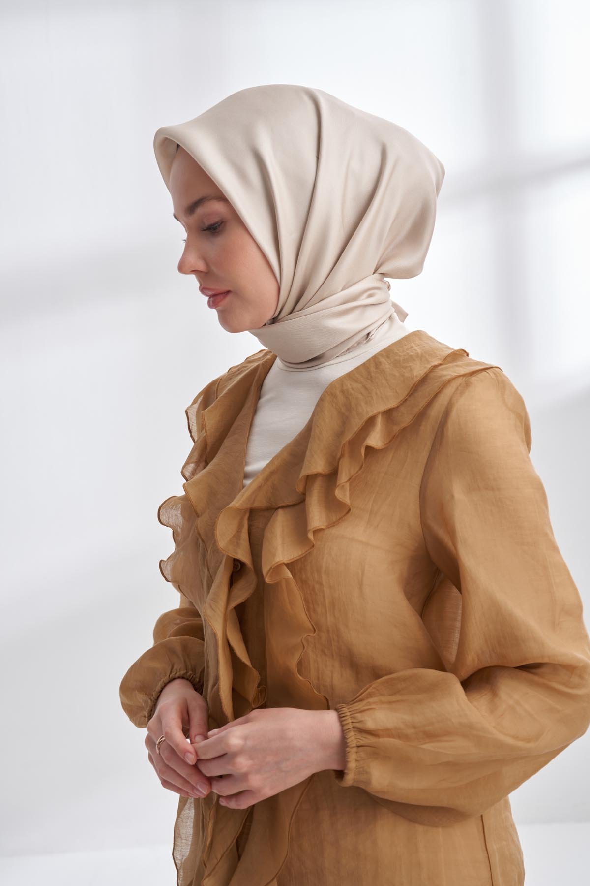 PREMIUM TWILL İPEK EŞARP -  AÇIK TAŞ