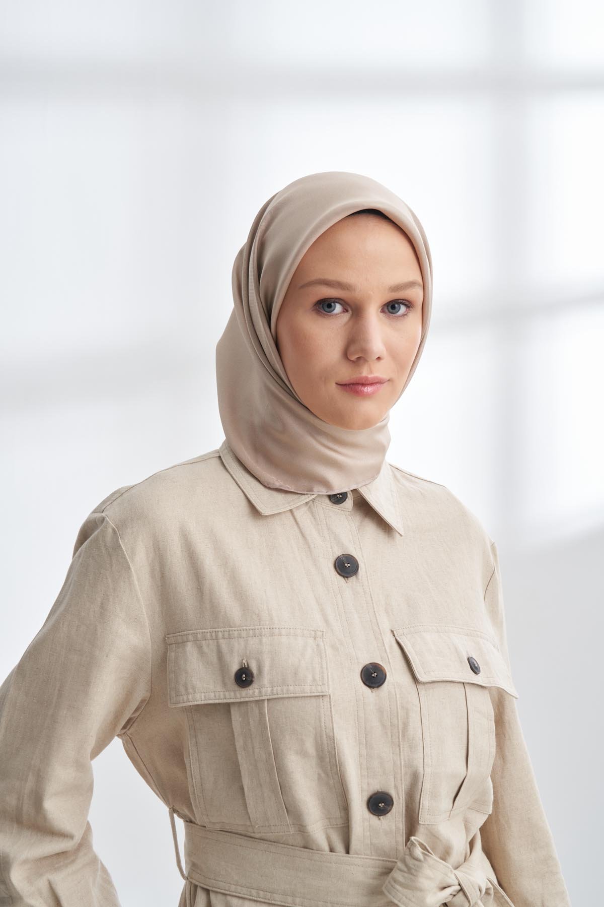 PREMIUM TWILL İPEK EŞARP - AÇIK VİZON