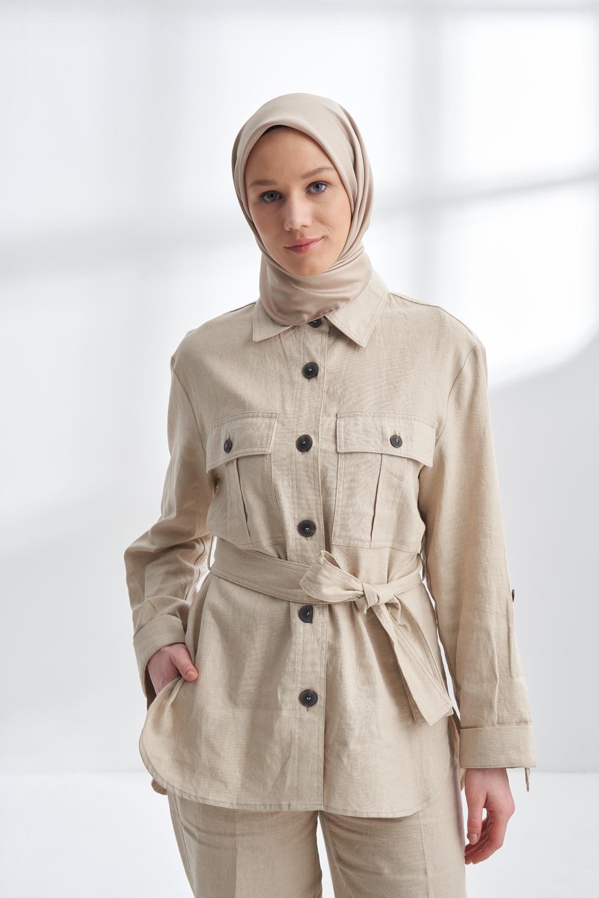 PREMIUM TWILL İPEK EŞARP - AÇIK VİZON