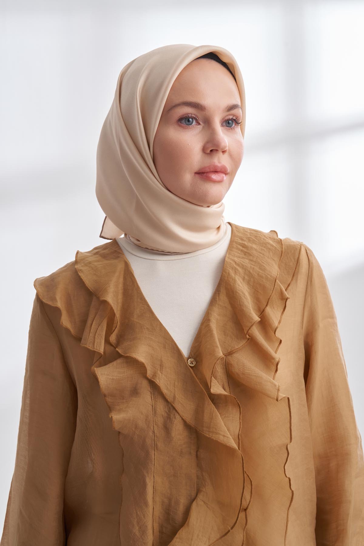 PREMIUM TWILL İPEK EŞARP - BEJ