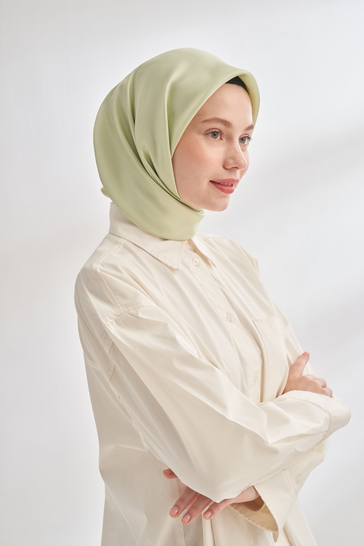 PREMIUM TWILL İPEK EŞARP - KETEN YEŞİLİ