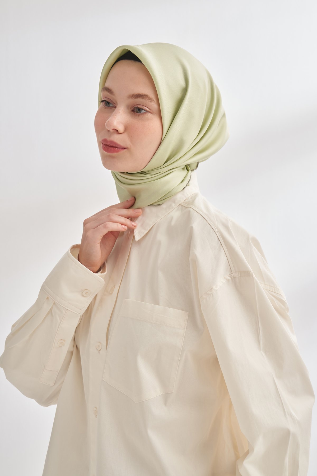 PREMIUM TWILL İPEK EŞARP - KETEN YEŞİLİ