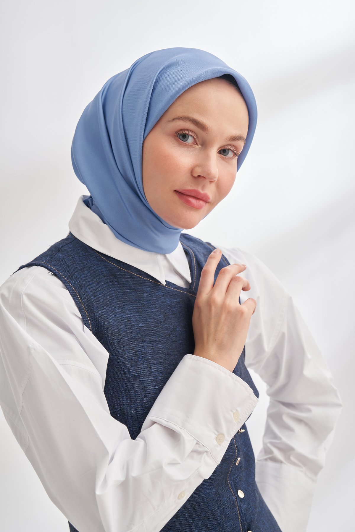 PREMIUM TWILL İPEK EŞARP - KOT MAVİSİ