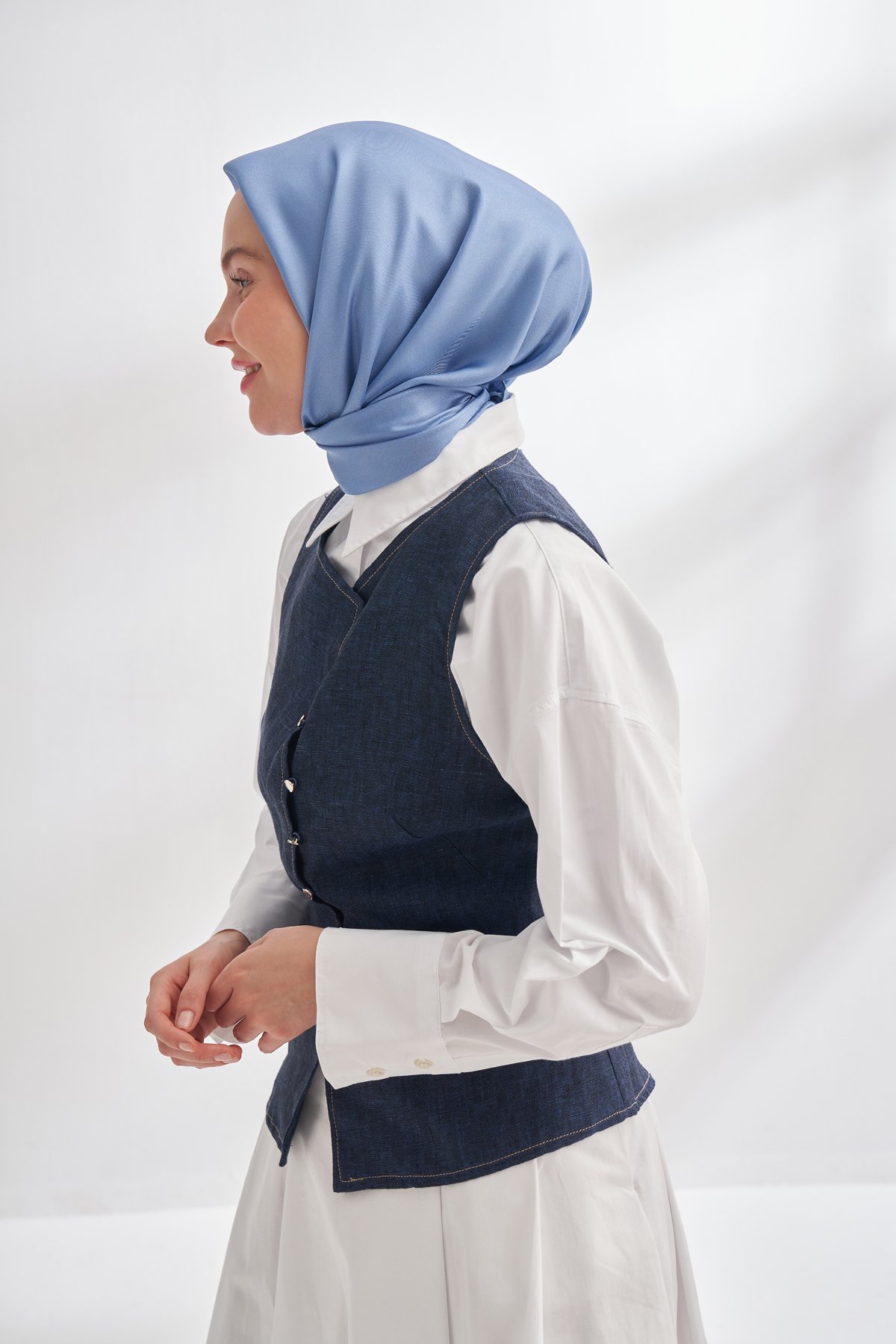 PREMIUM TWILL İPEK EŞARP - KOT MAVİSİ