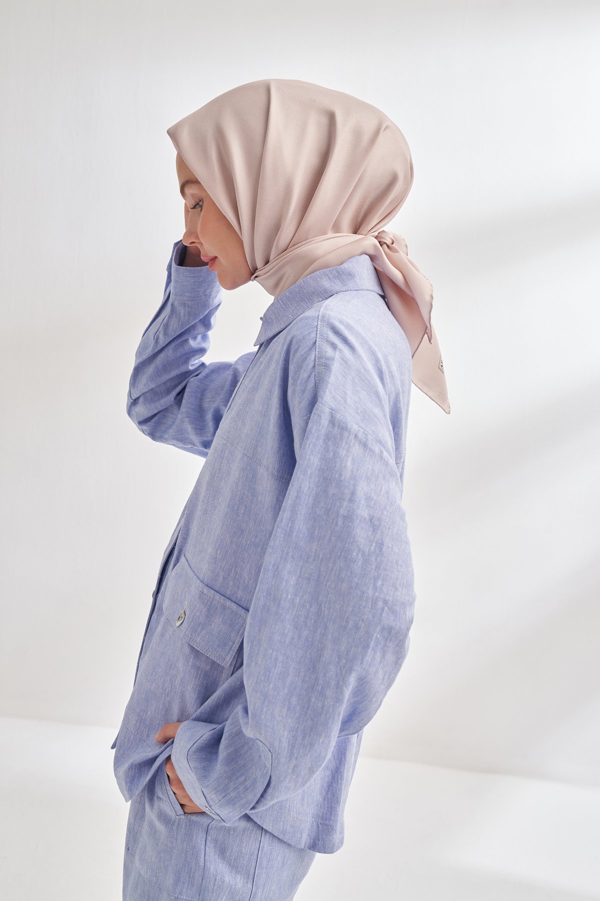 PREMIUM TWILL İPEK EŞARP - PUDRA
