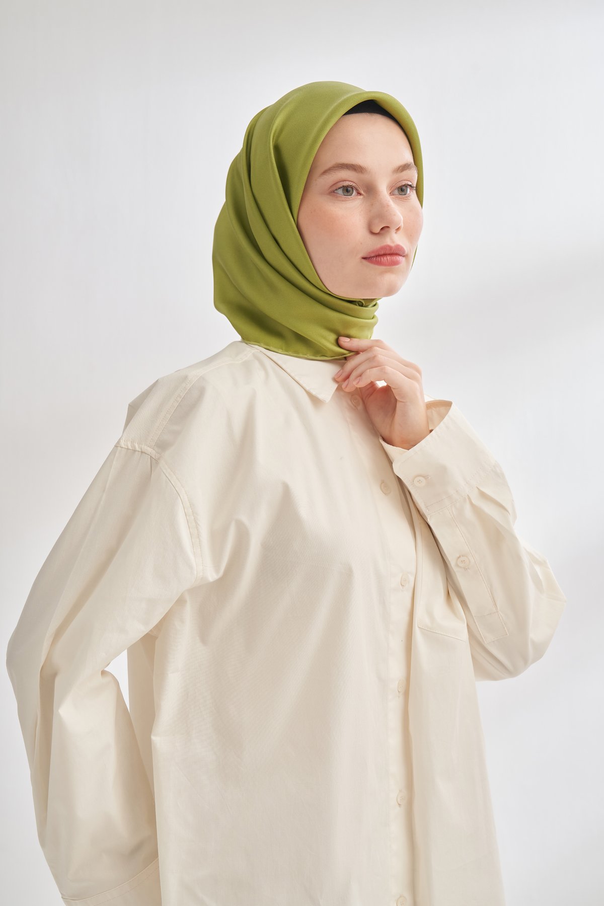 PREMIUM TWILL İPEK EŞARP - YAĞ YEŞİLİ