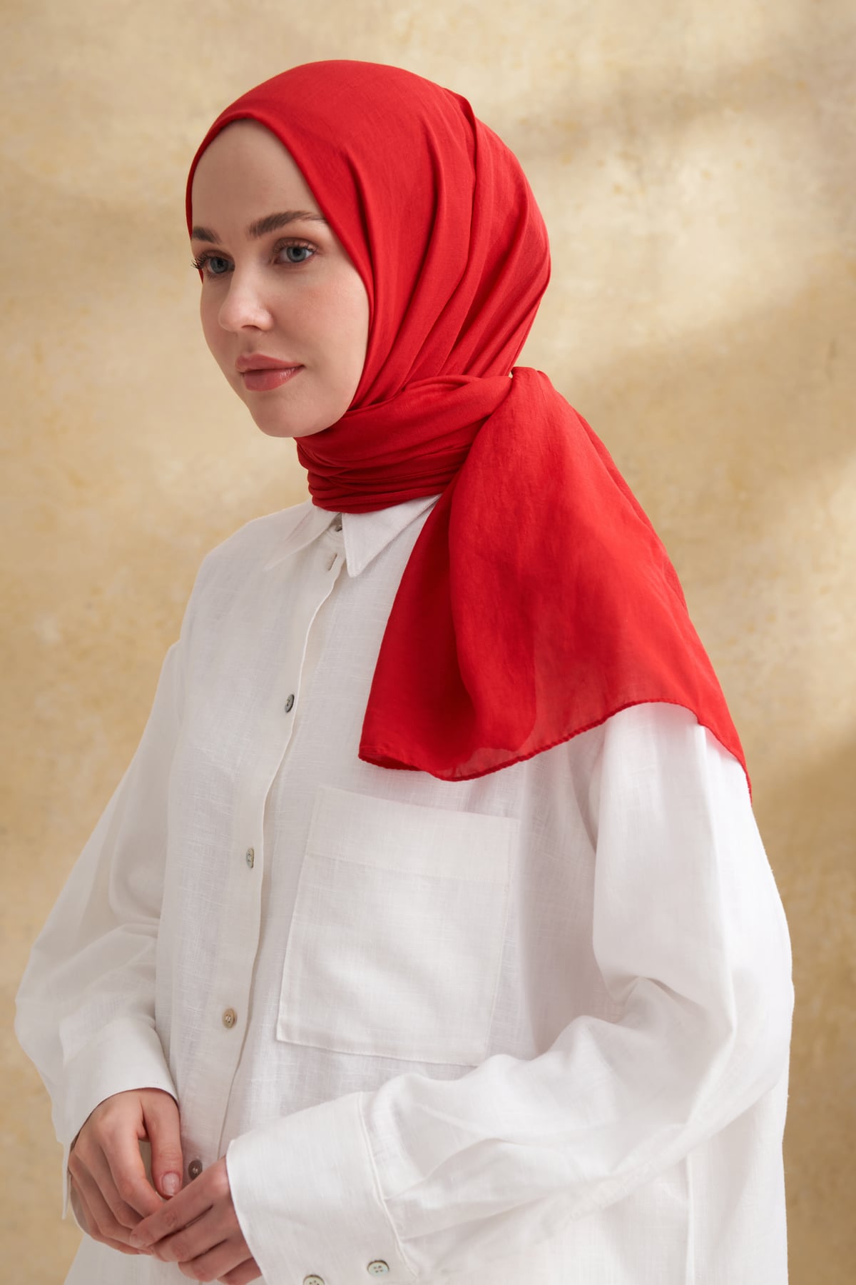 RUSTİK PAMUKSU ŞAL - KIRMIZI