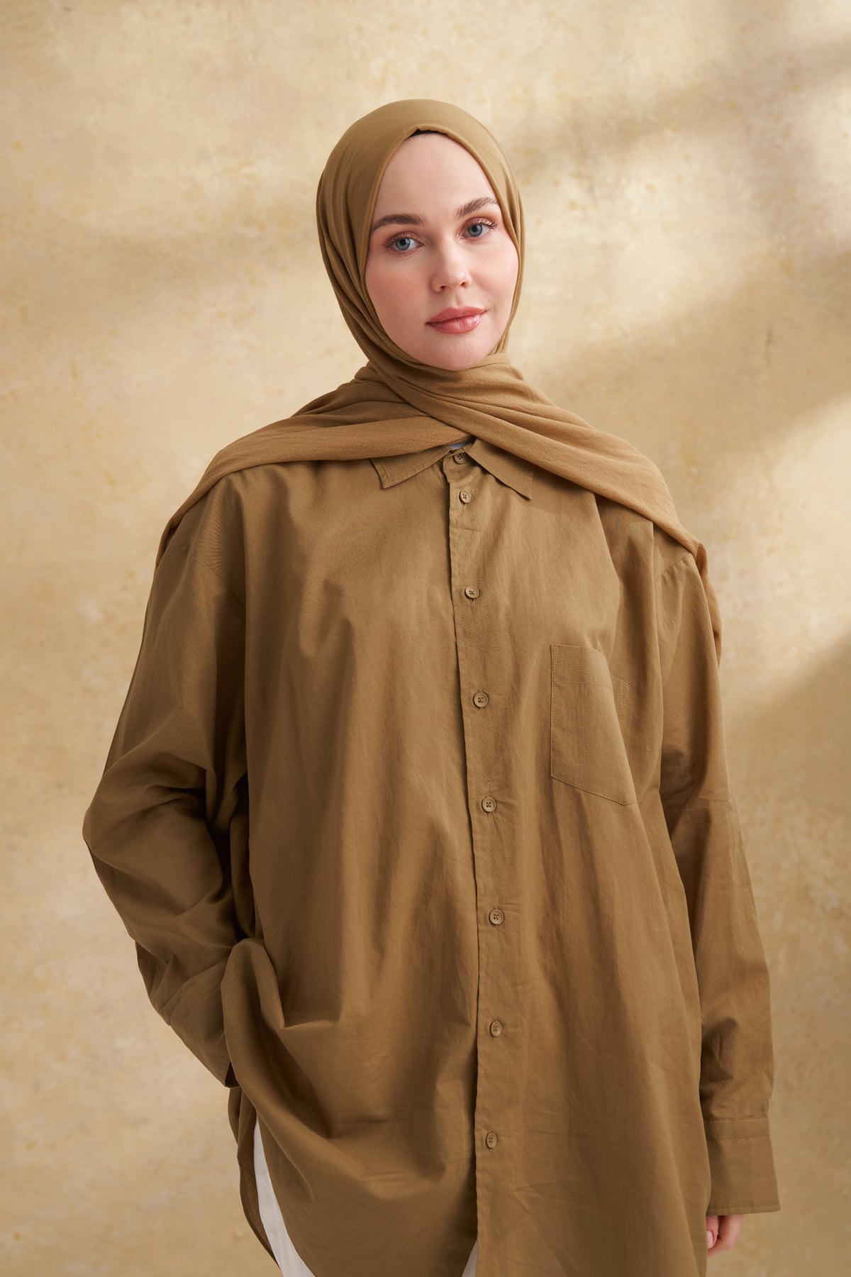 RUSTİK PAMUKSU ŞAL - OLIVE