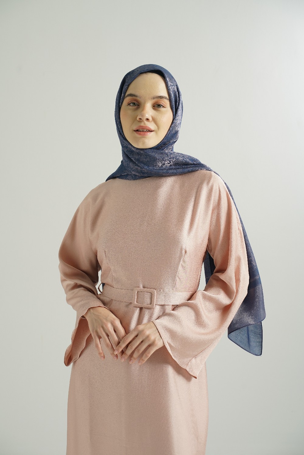 SERPME DESEN ŞAL - LACİVERT - PUDRA