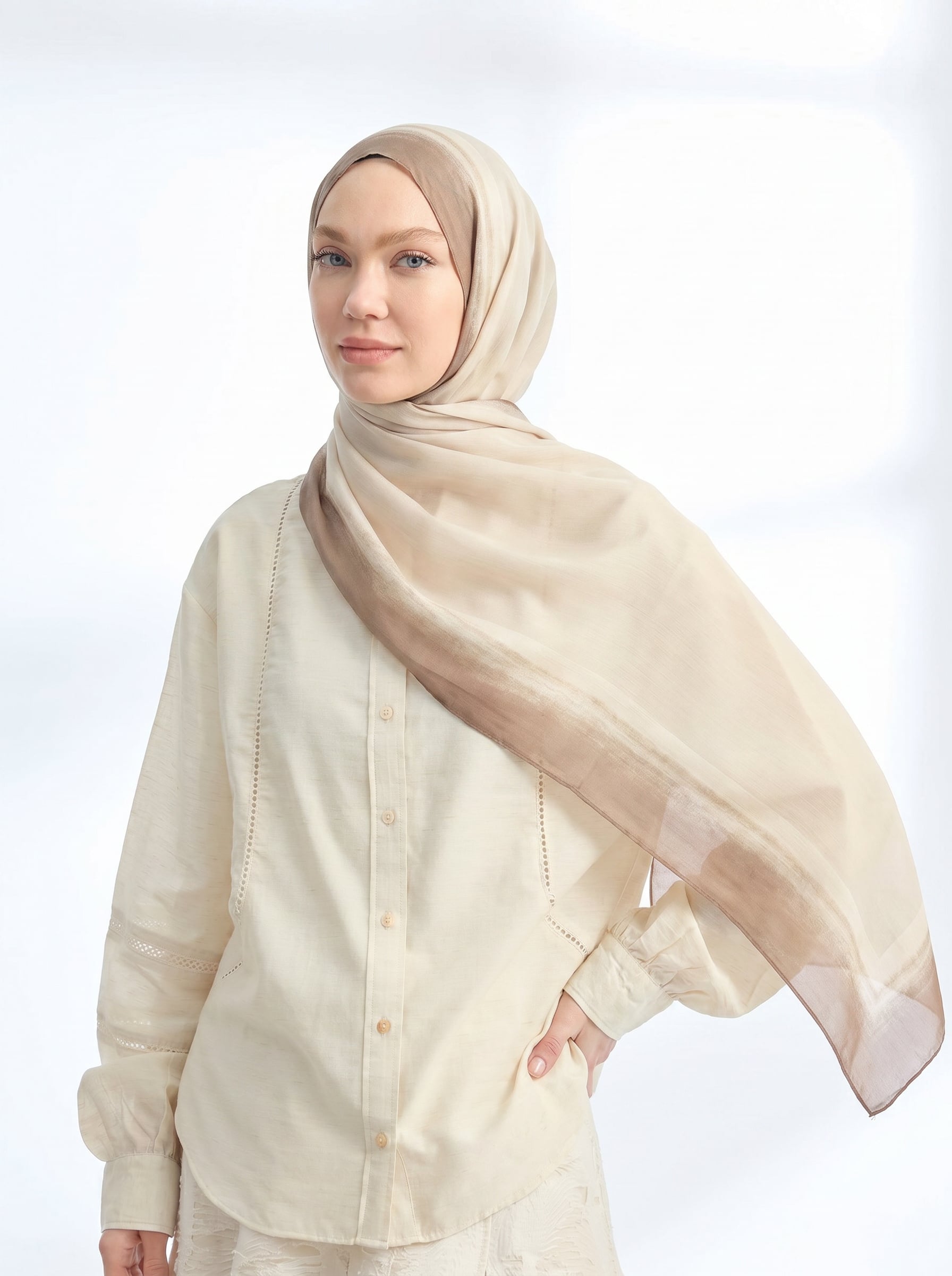 SOFT BLUSH FLOŞ VİSKON ŞAL - BEJ - VİZON