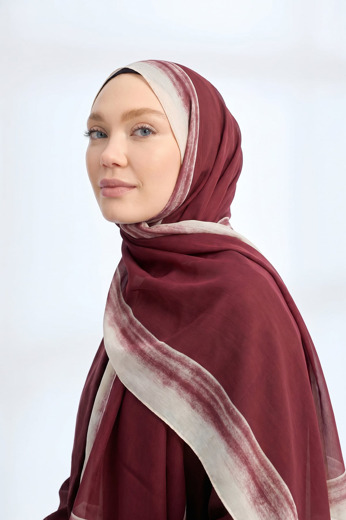 SOFT BLUSH FLOŞ VİSKON ŞAL - BORDO - BEJ