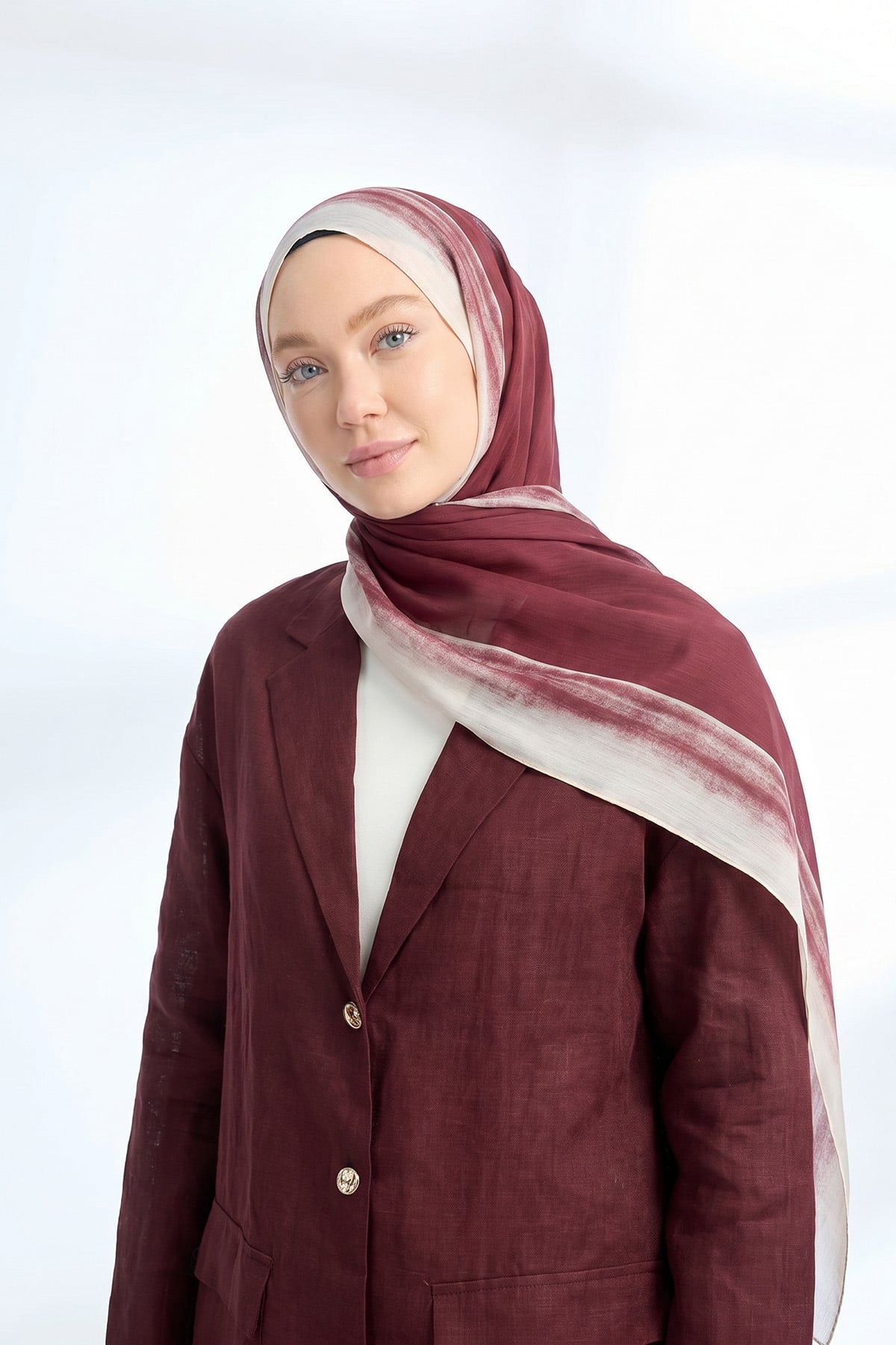 SOFT BLUSH FLOŞ VİSKON ŞAL - BORDO - BEJ