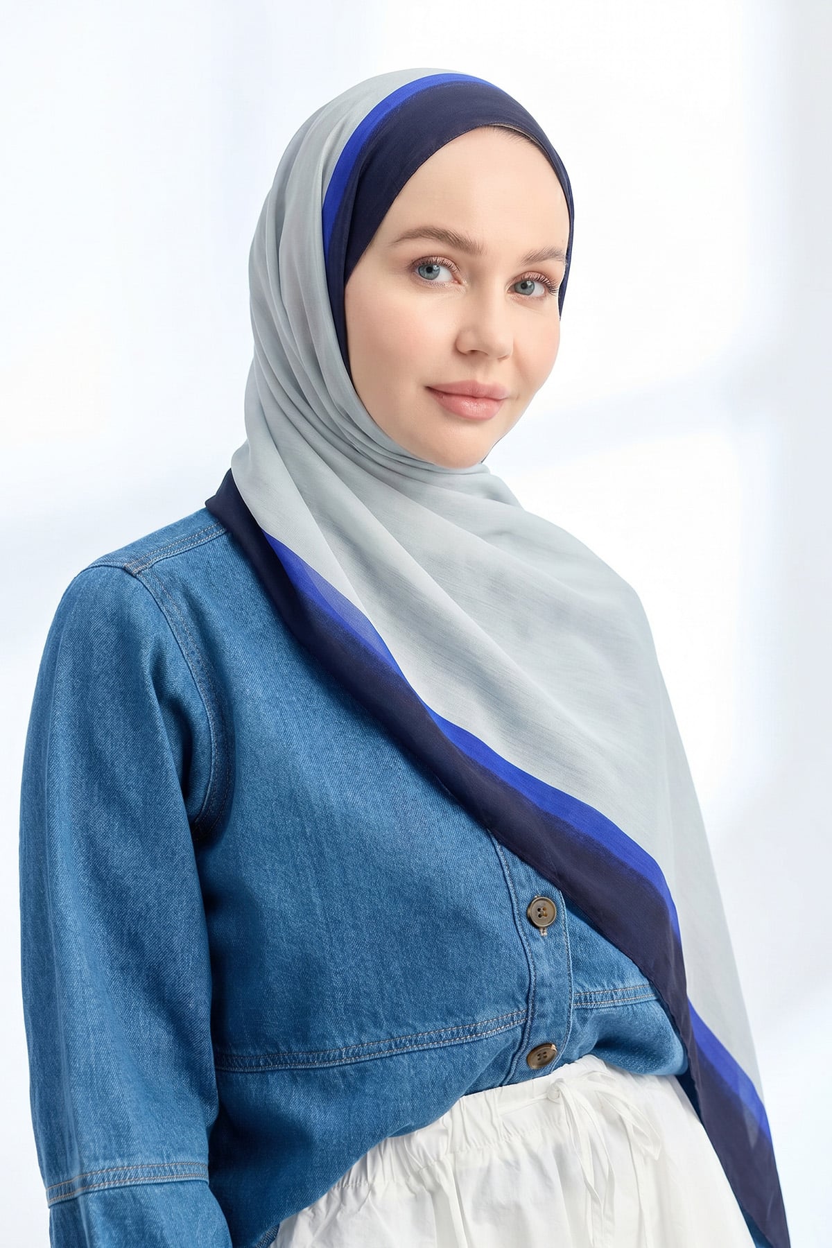 SOFT BLUSH FLOŞ VİSKON ŞAL - GRİ - LACİVERT