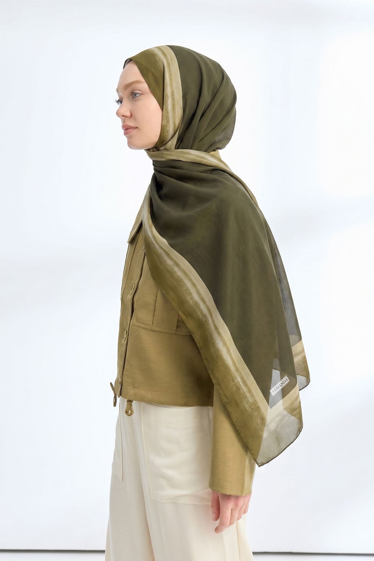 SOFT BLUSH FLOŞ VİSKON ŞAL - HAKİ
