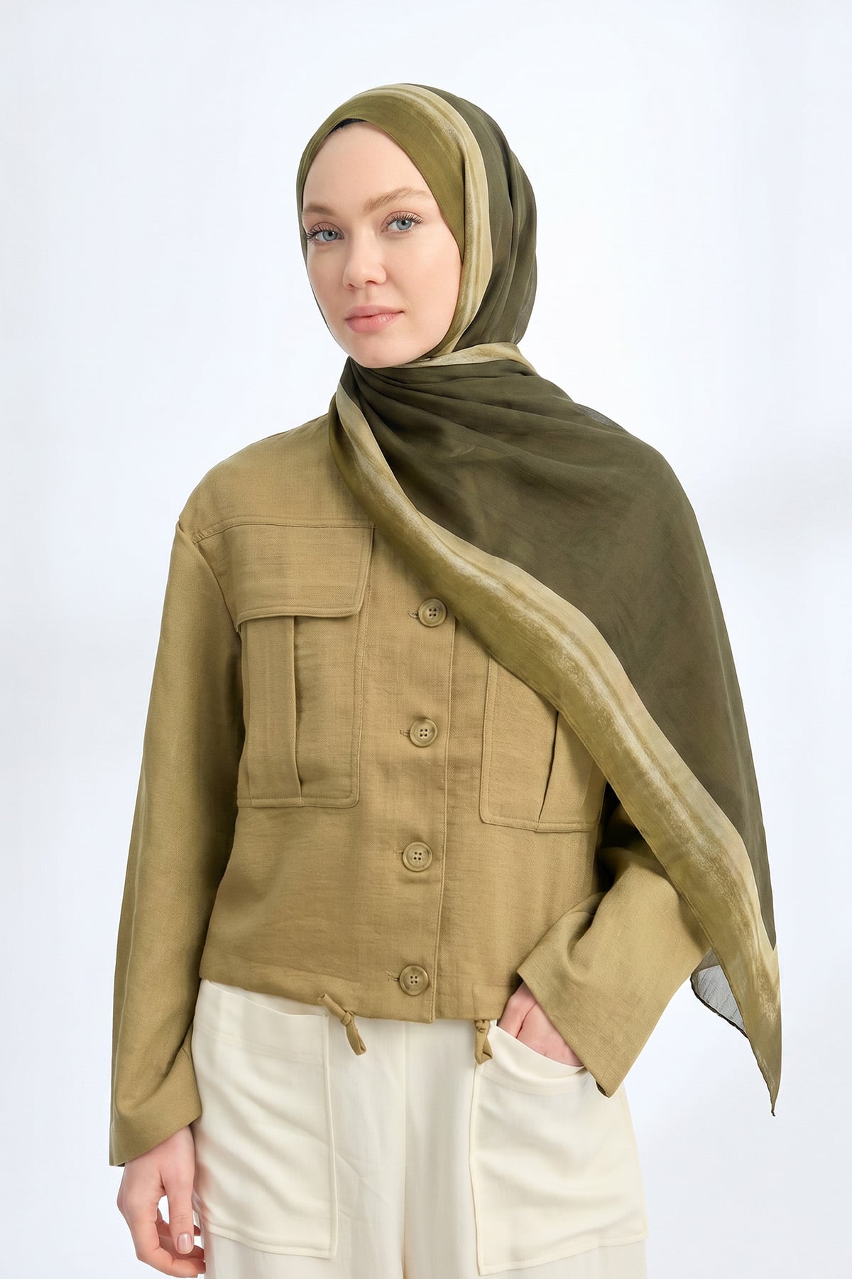 SOFT BLUSH FLOŞ VİSKON ŞAL - HAKİ