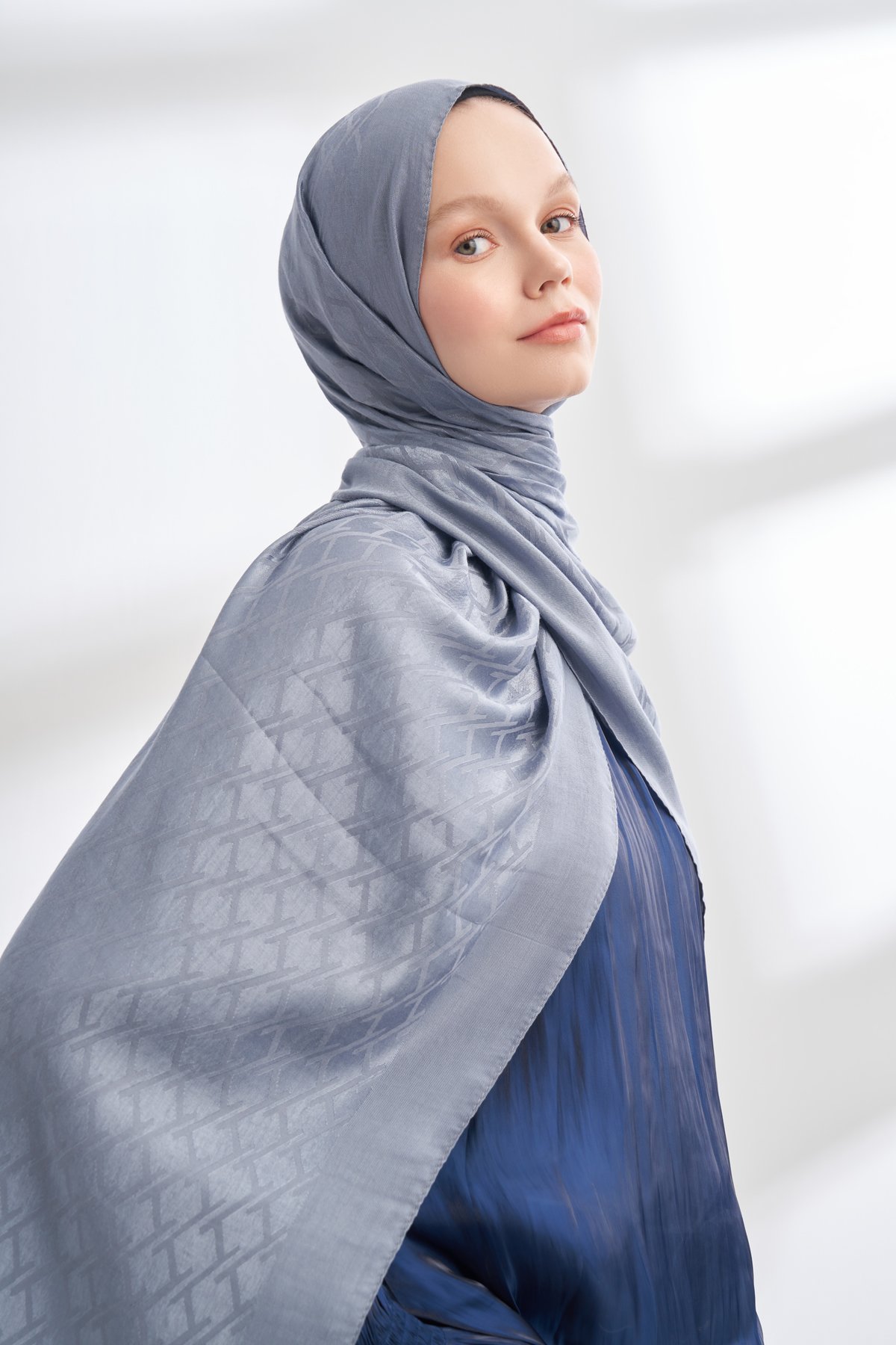 SOLEA JAKAR NORA DESEN ŞAL - KOT MAVİSİ