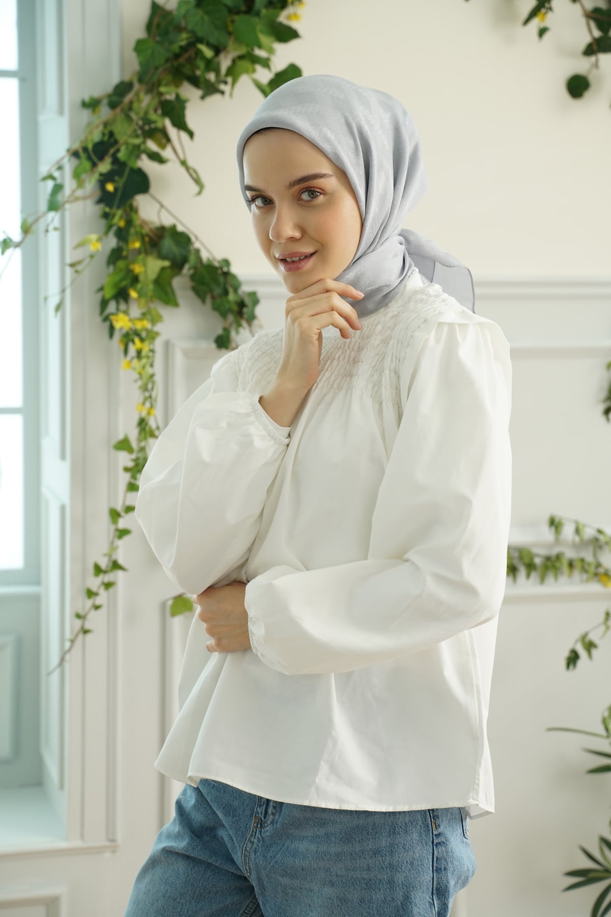 ZİNCİR DESEN EŞARP - GÜMÜŞ