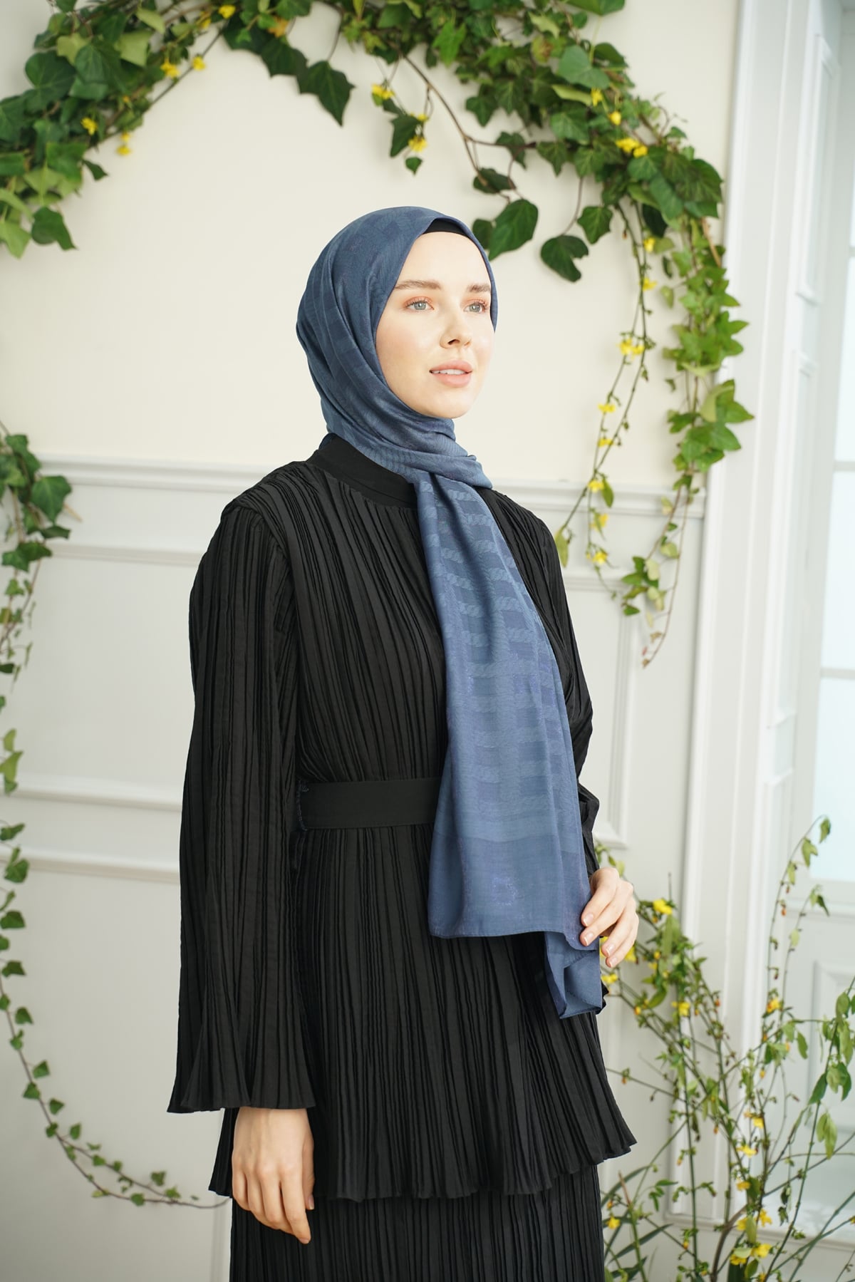 ZİNCİR DESEN ŞAL - İNDİGO