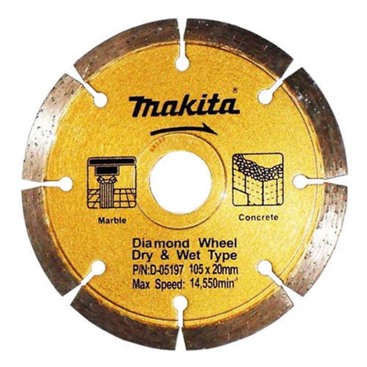 Beton/Seramik KesmeMakita Testere Elmas Spiral Susuz 105MM