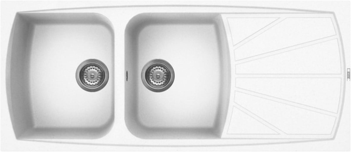 Çift GözElleci Granit Evye Çift Göz Living Titan Beyaz 116X55