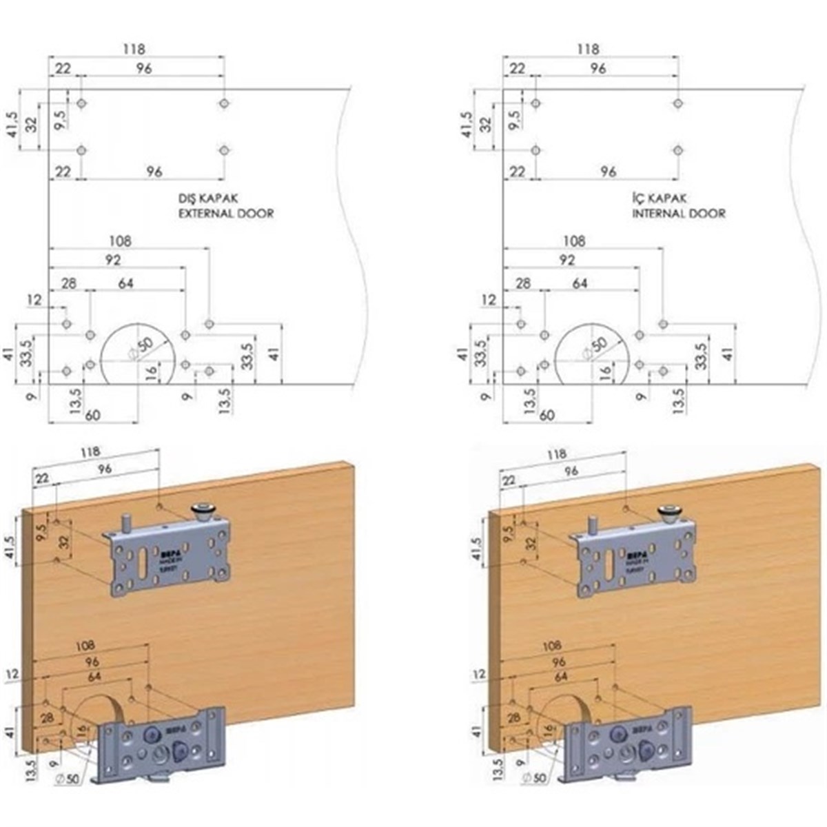 Kapı/Dolap AksamlarıMepa  Sürme Dolap Ray aksamı Ayarlı  SKM 80 (2 Takım)