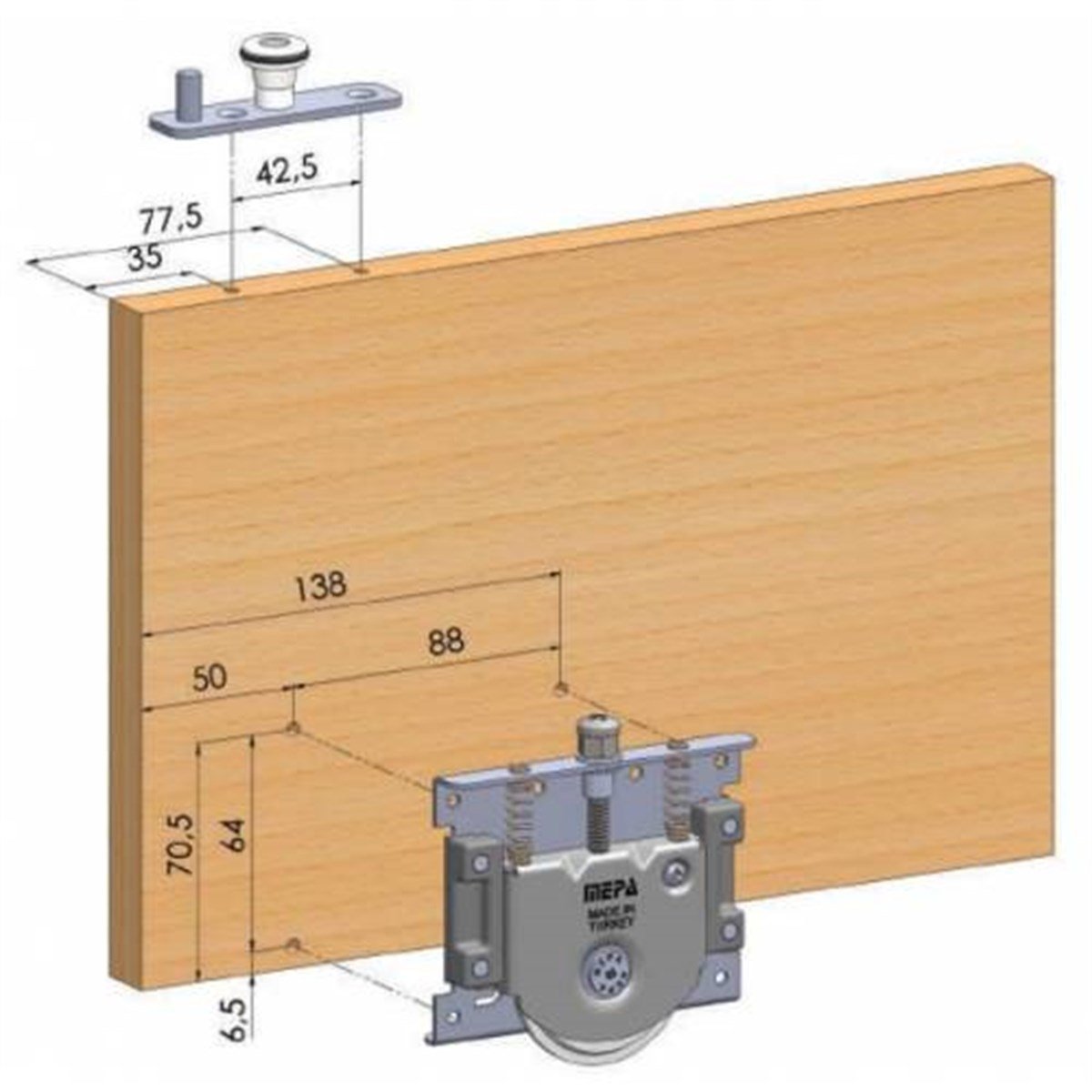 Kapı/Dolap AksamlarıMepa Sürme Dolap Ray Aksamı Alt Makara PKM 80
