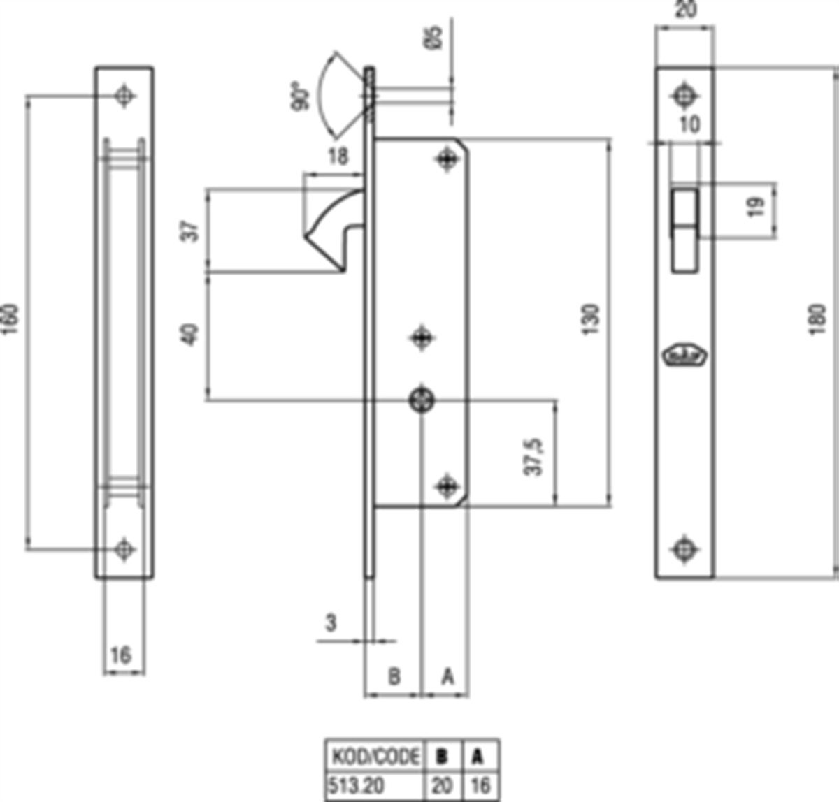 KilitlerDaf Kilit Sürme Kapı Kilidi Silindirli 20MM 513-20-ST-C62