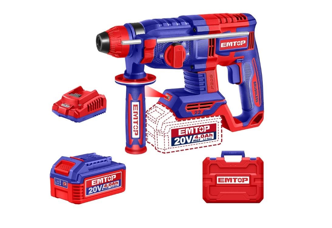 Kırıcı/DeliciEmtop Akülü Matkap Kırıcı/Delici SDS-PLUS 22MM 20V (4Ah Akü+Şarjer)