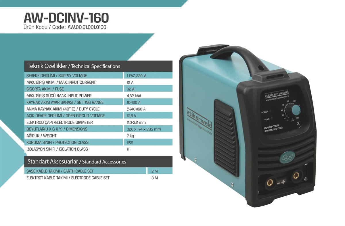Örtülü ElektrotAtiker Kaynak Makinesi Örtülü Elektrot İnverter 160 AMP