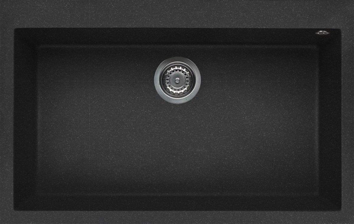 Tek GözElleci Granit Evye Tek Göz Damlalıksız Quadra Simli Siyah 79X50