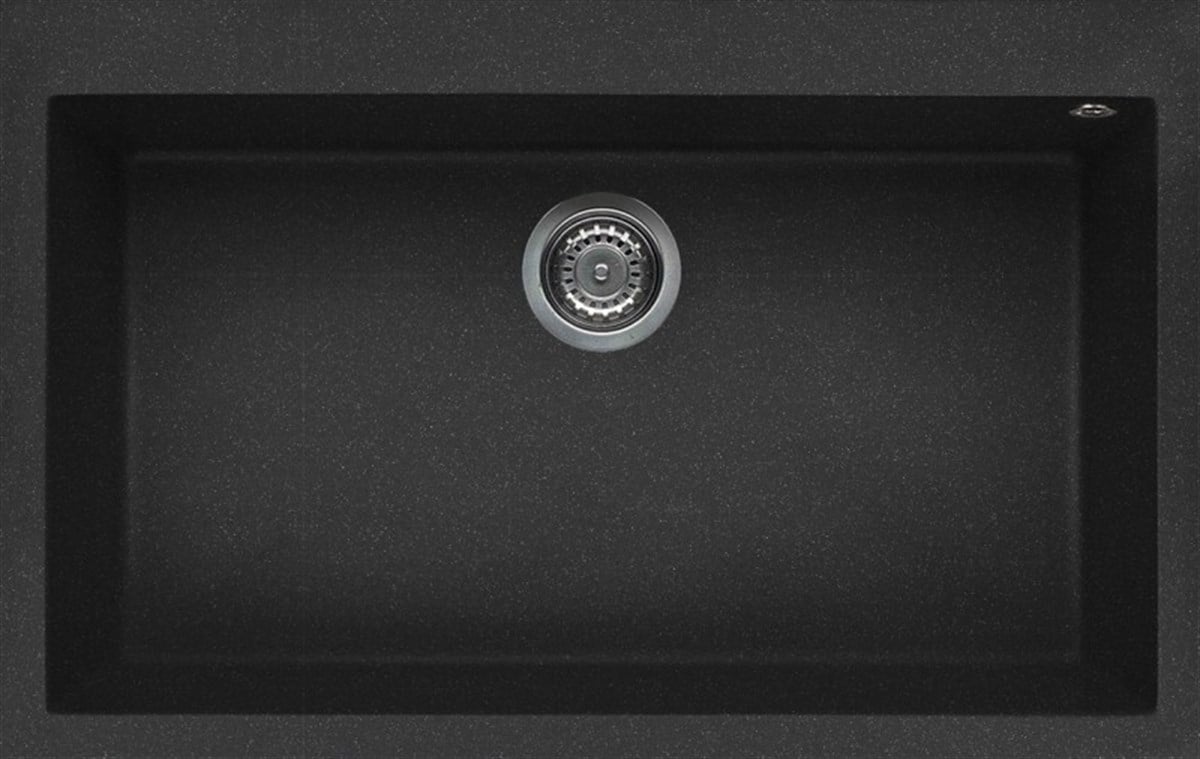 Tek GözElleci Granit Evye Tek Göz Damlalıksız Quadra Simli Siyah 76X44