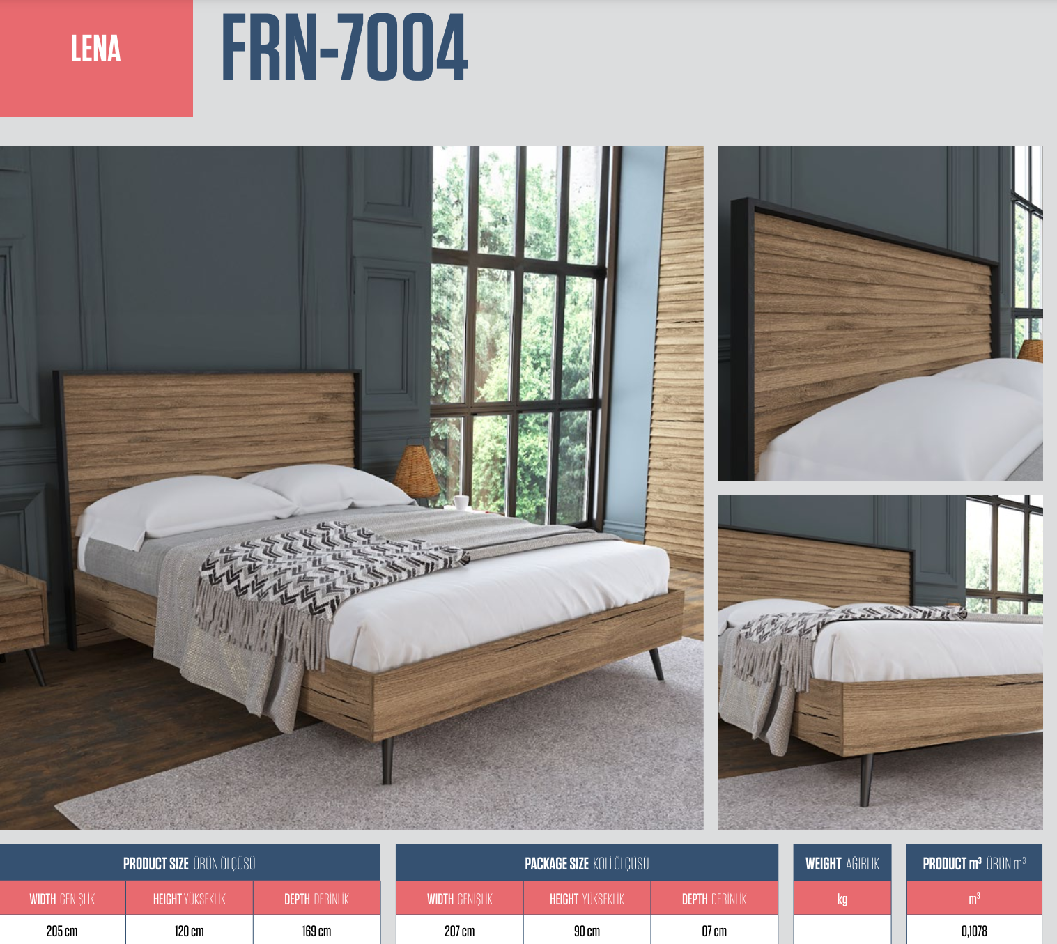 YatakLena Çift Kişilik Yatak Atlantik Çam 205CMx120CMx169CM