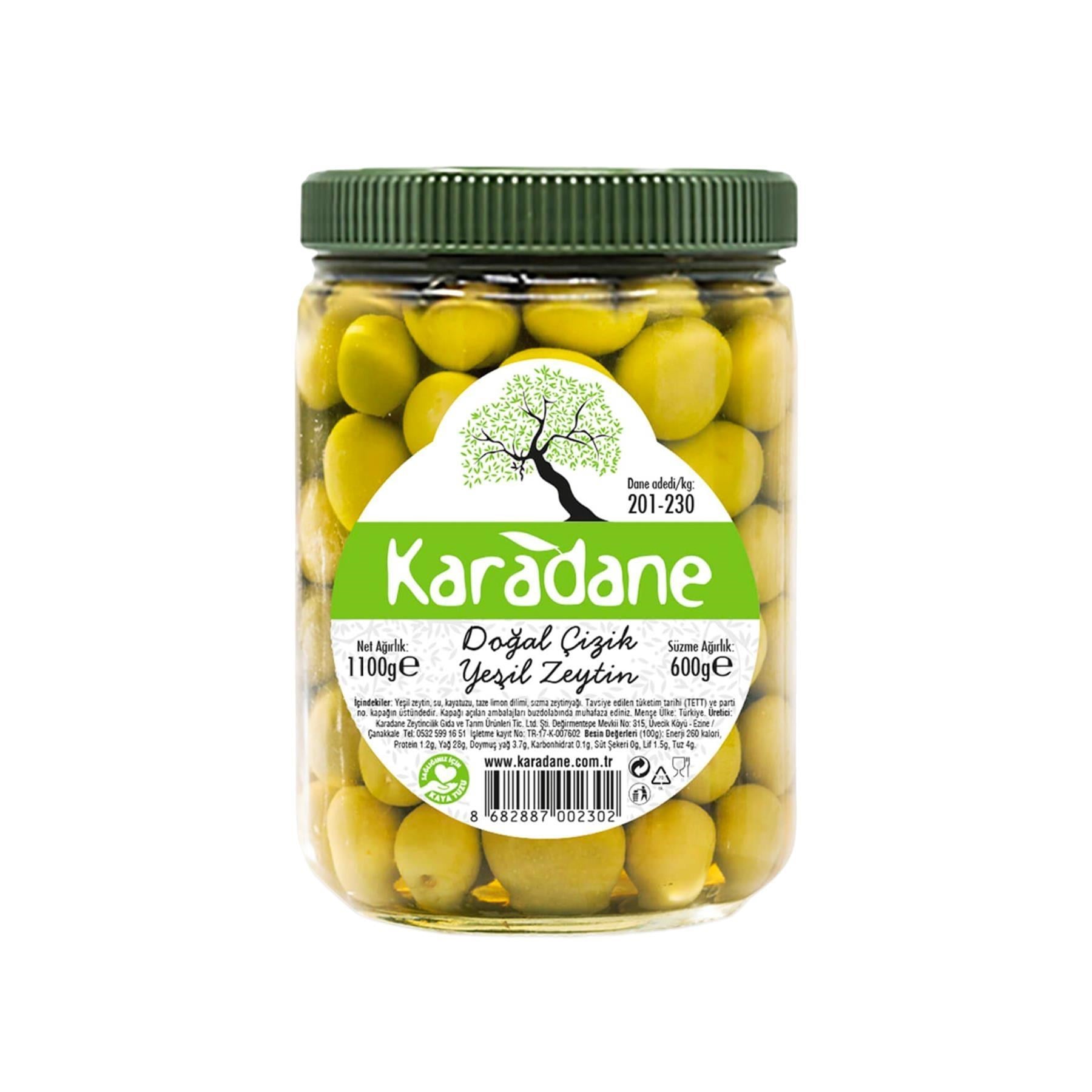 Karadane Çizik Yeşil Zeytin XL 201-230 Kalibre 600 g e