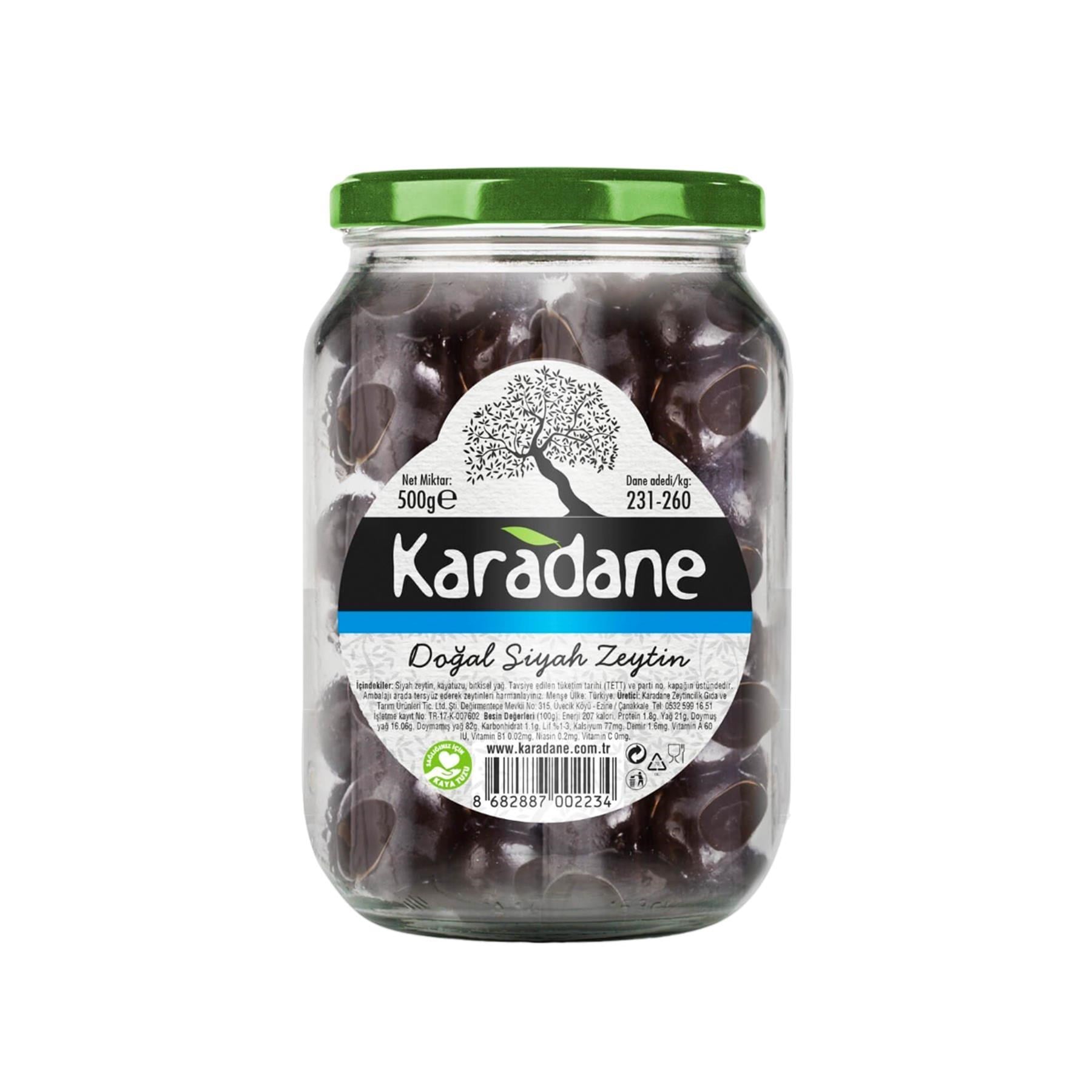 Karadane Doğal Siyah Zeytin 231-260 Kalibre 500 g ℮