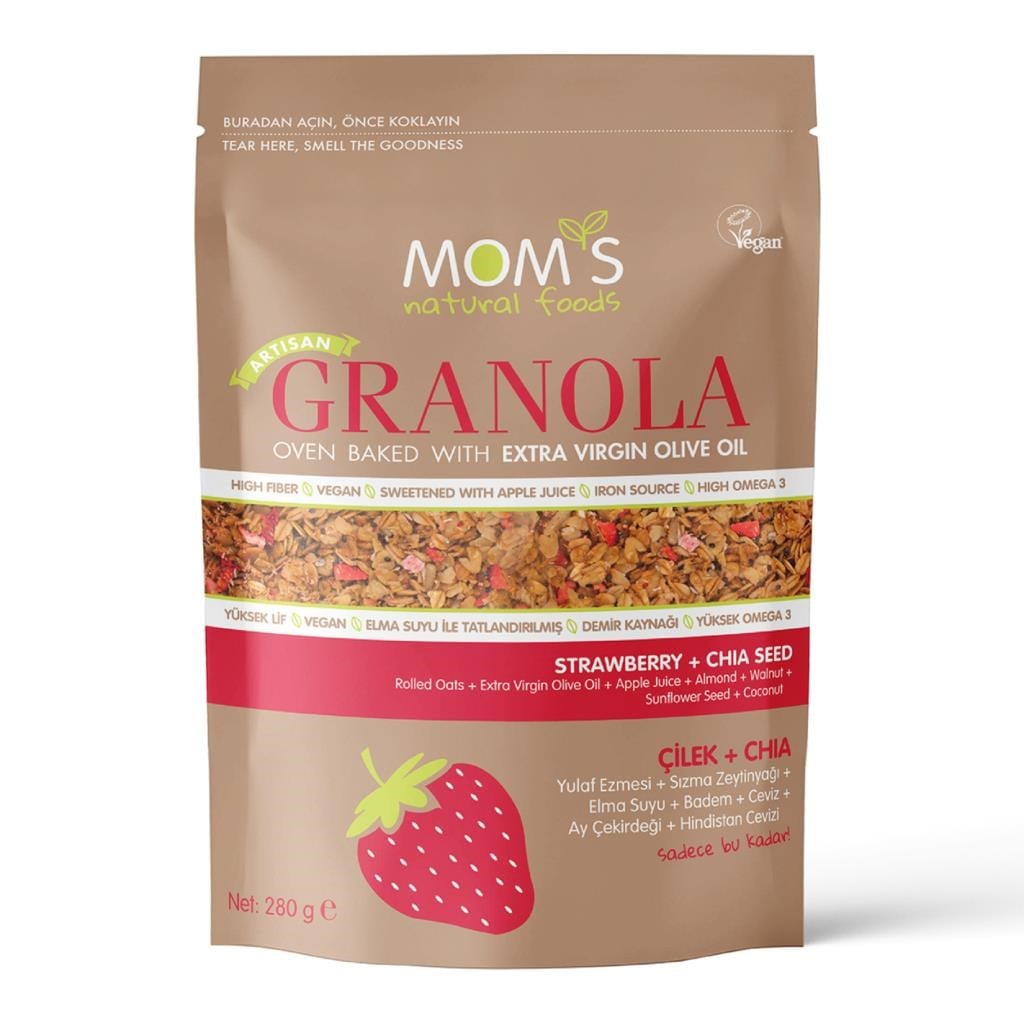 Mom's Natural Foods Çilek+Chia Granola 280 g e