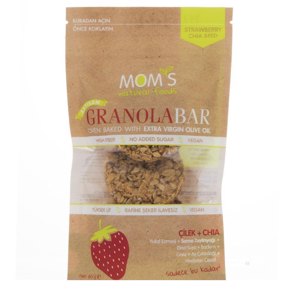 Mom's Natural Foods Granola Bar Çilek+Chıa 60g