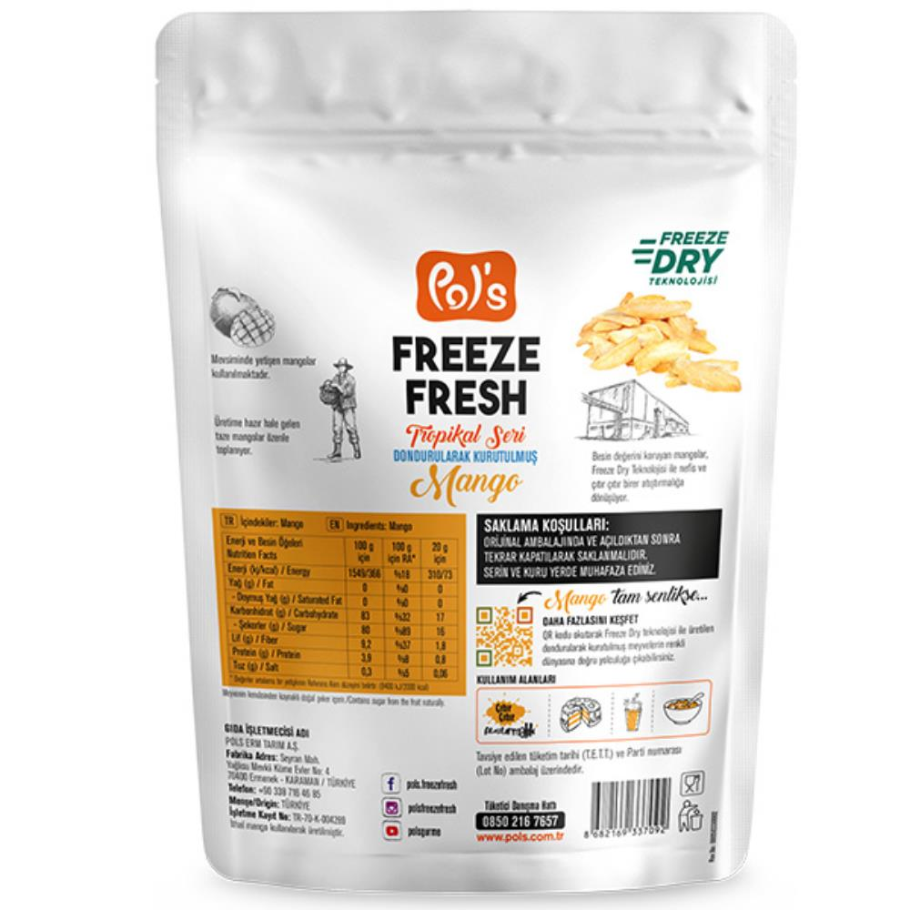 Pols Freeze Fresh Katkısız Şeker İlavesiz Dondurulmuş Mango 20 g e 