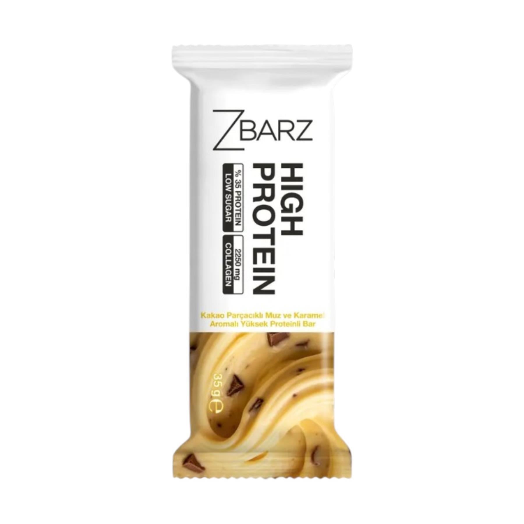 Zbarz Protein Bar - Kakao Parçacıklı Muz & Karamel Aromalı 35 g e