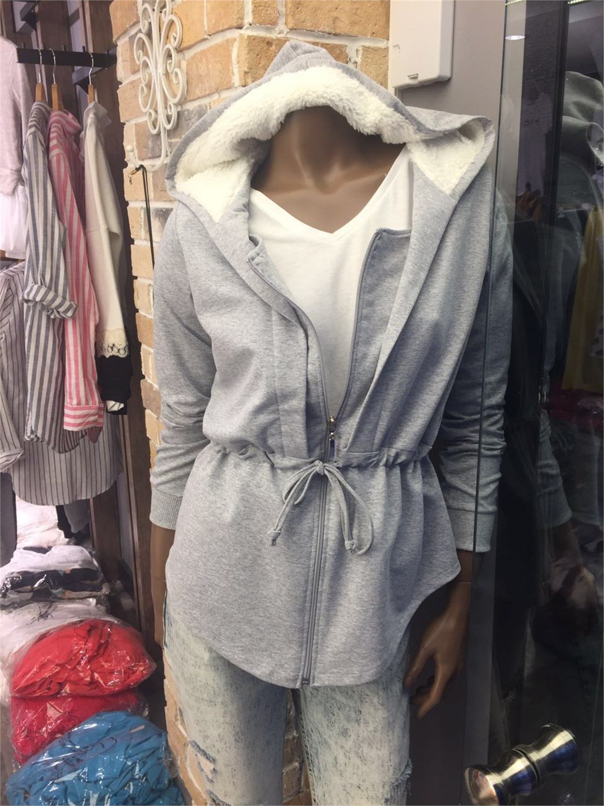 2 İPLİK KUMAŞ KAPİŞONLU GRİ SWEAT ETC-016