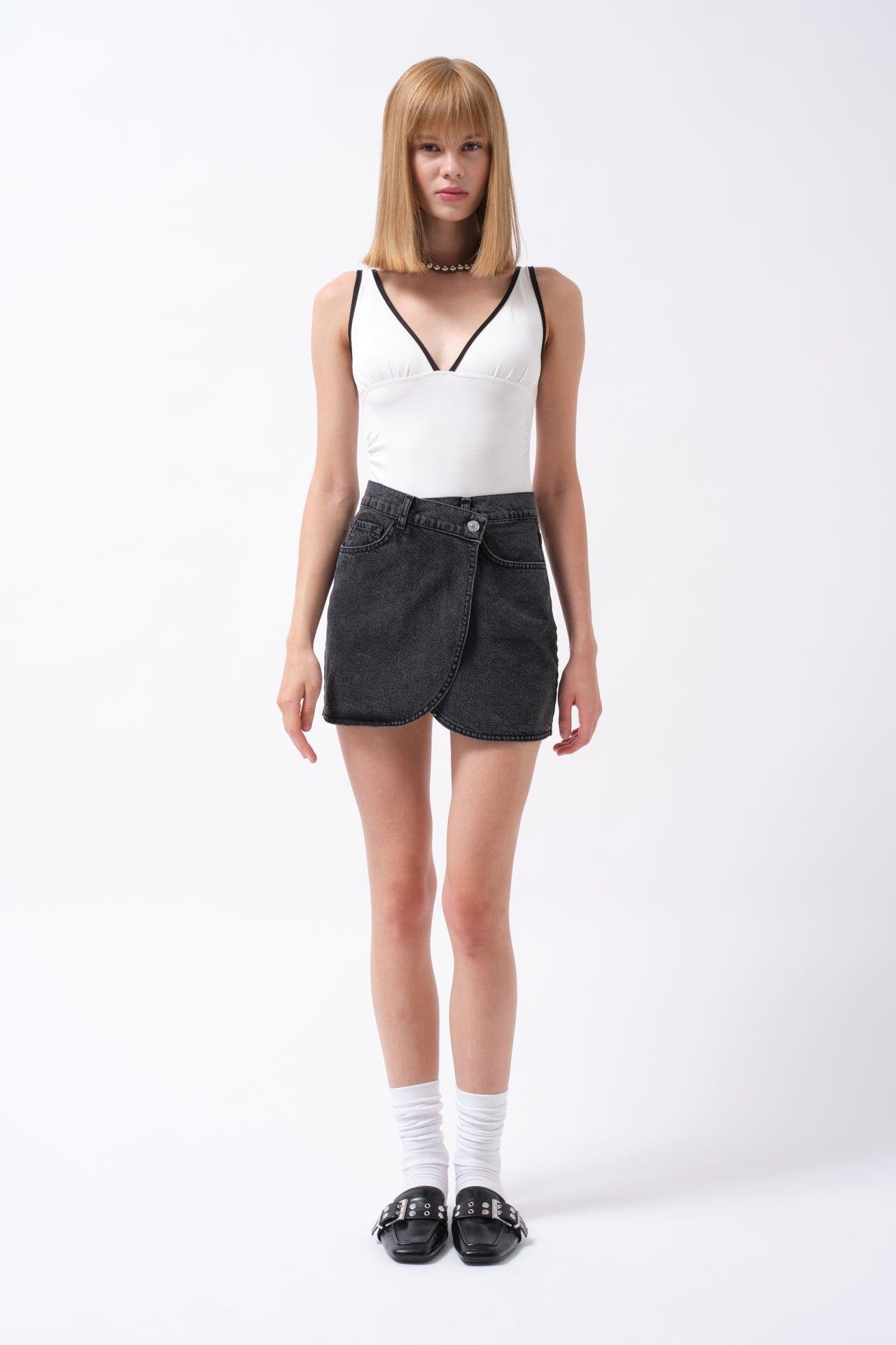 Anvelop Denim Mini Siyah Etek
