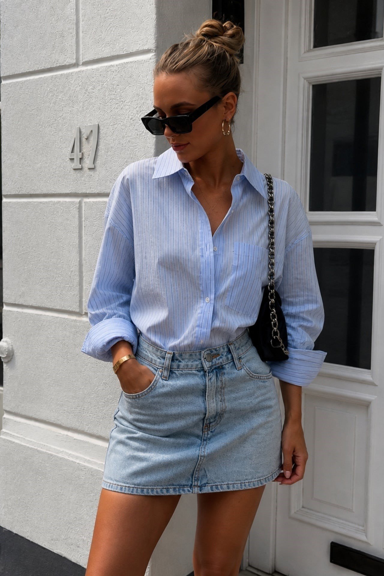 Basic Mini Buz Mavi Denim Etek