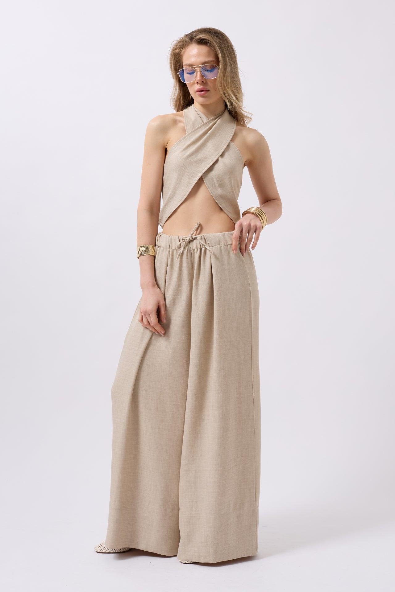 Çapraz Bağlamalı Keten Taş Crop