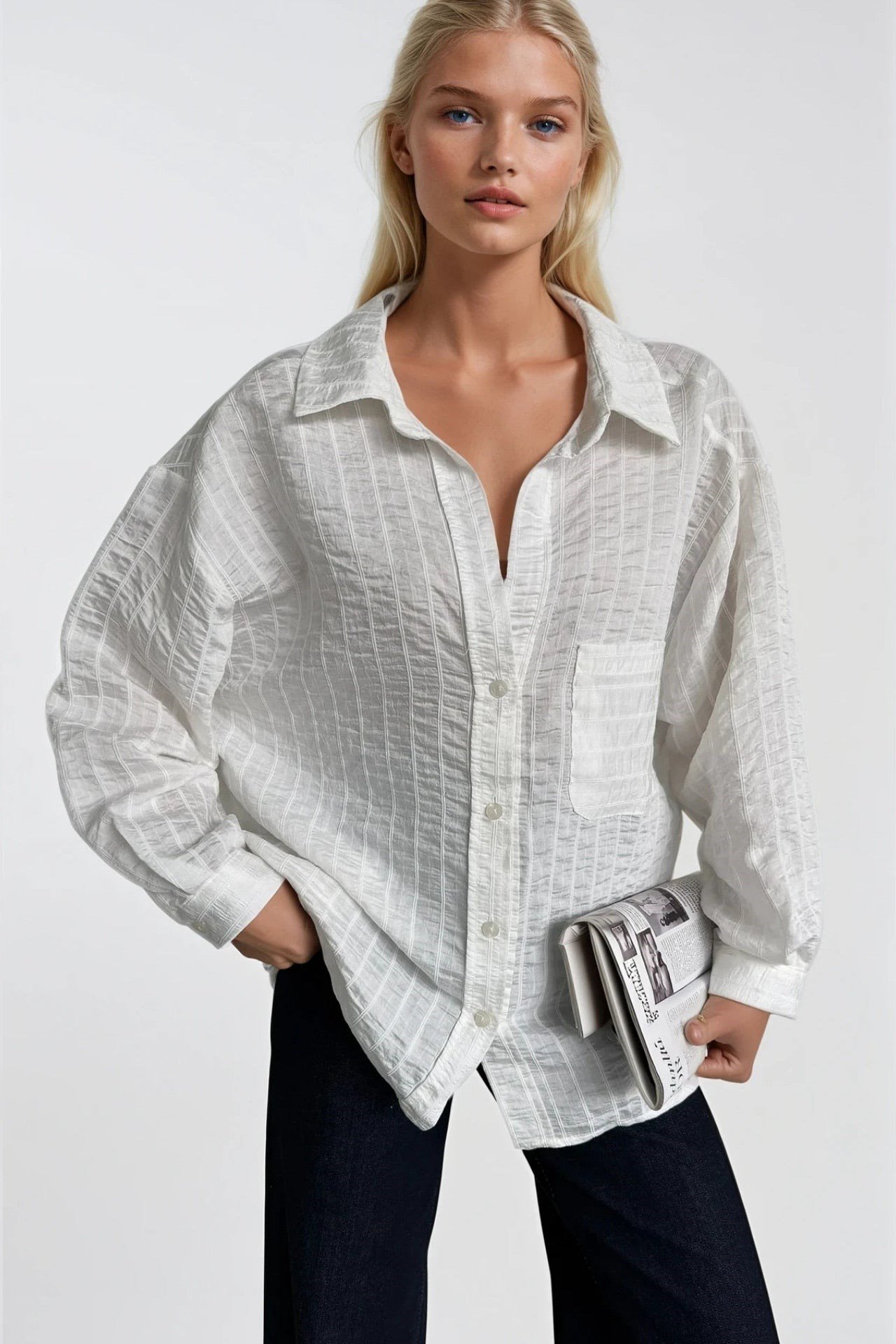 Çizgili Oversize Beyaz Modal Gömlek